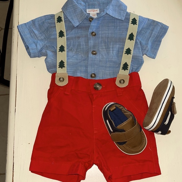 Bundle Baby Cat & Jack onesie with suspenders & shorts, boat shoes. 3-6 months - Picture 2 of 10